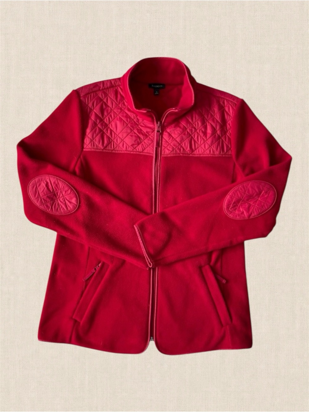 Talbots Fleece Jacket Quilted Elbow Patch Full Zip Red Small Outdoor